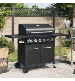 Gasgrill mit 7 Flammen Schwarz Pulverbeschichteter Stahl