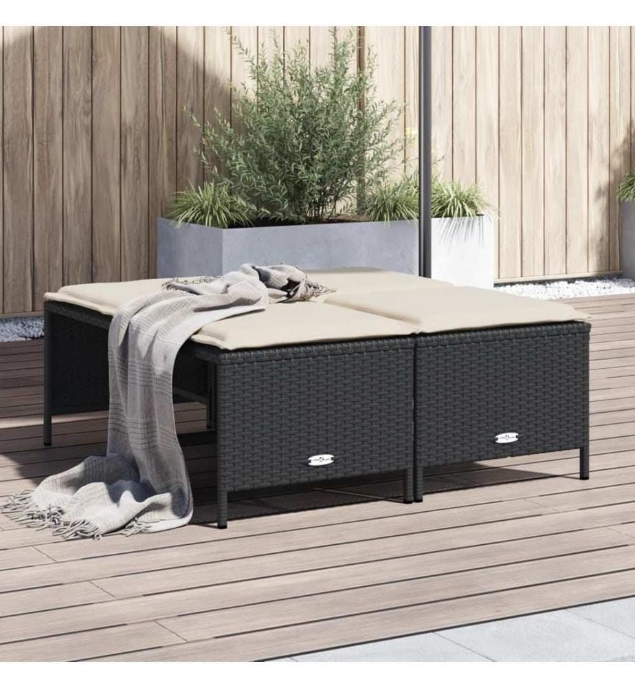 Gartenhocker mit Kissen 4 Stk. Schwarz Poly Rattan