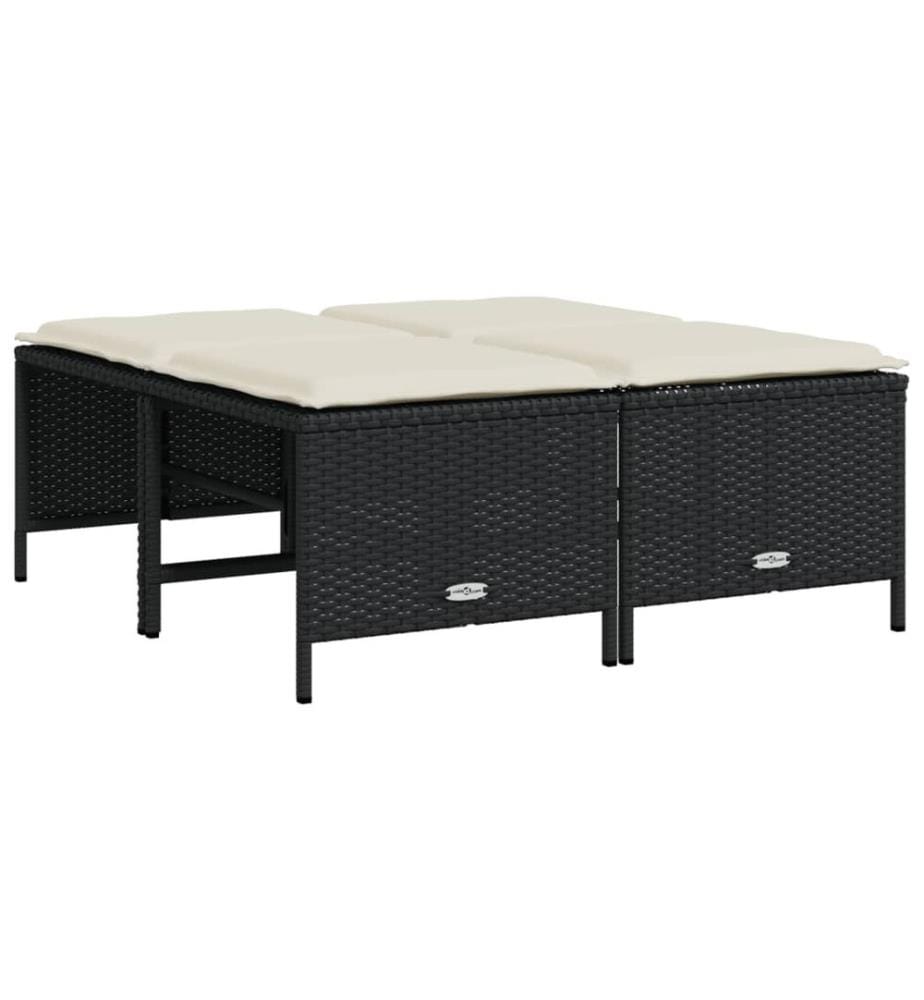 Gartenhocker mit Kissen 4 Stk. Schwarz Poly Rattan