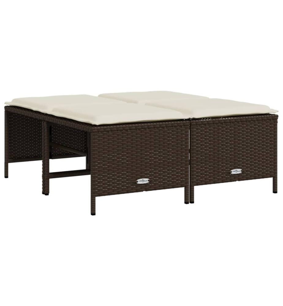 Tabourets de jardin avec coussins lot de 4 marron poly rotin