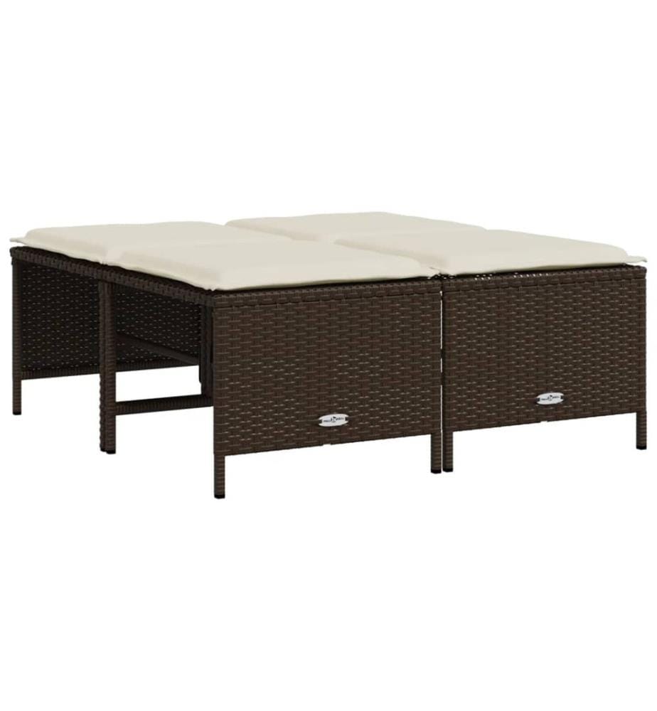 Tabourets de jardin avec coussins lot de 4 marron poly rotin
