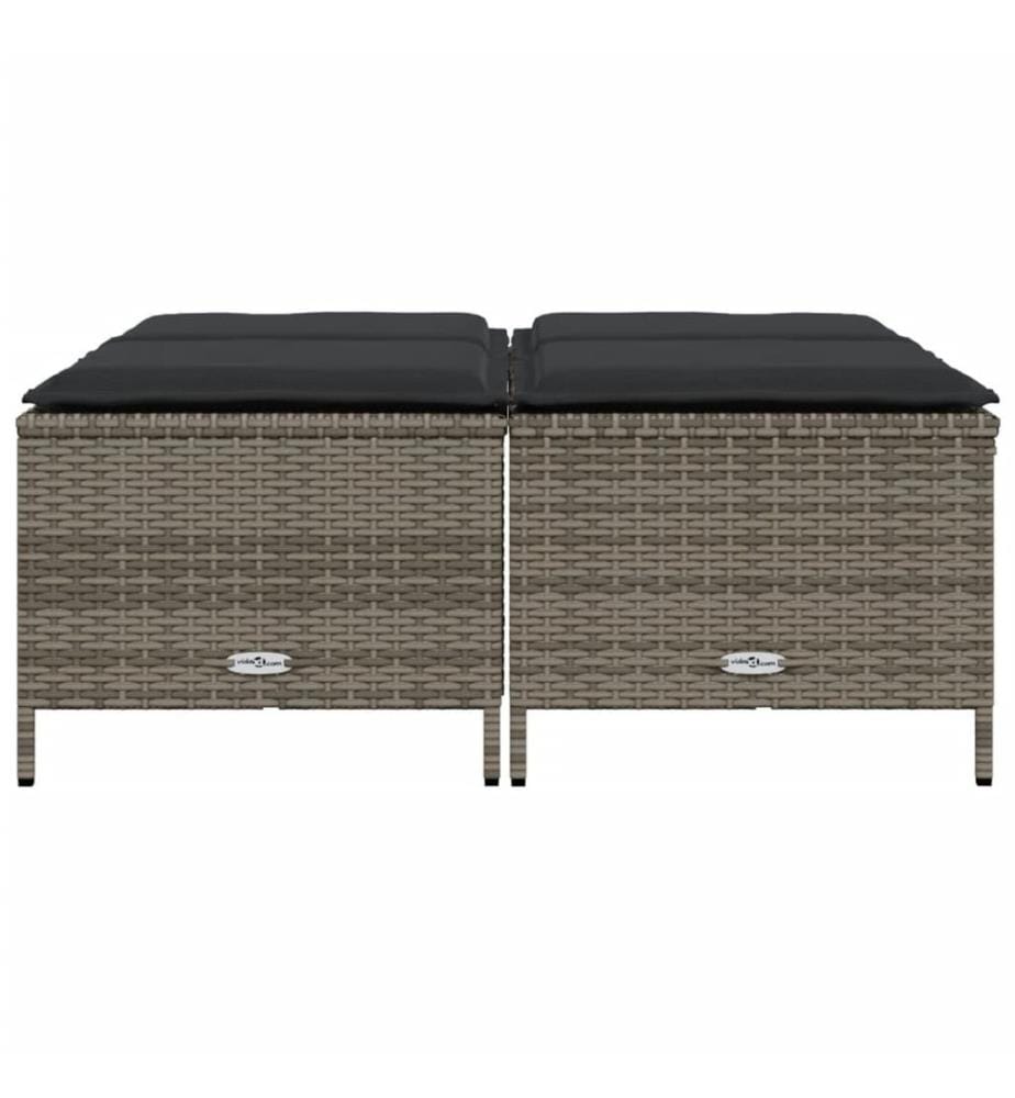 Gartenhocker mit Kissen 4 Stk. Grau Poly Rattan