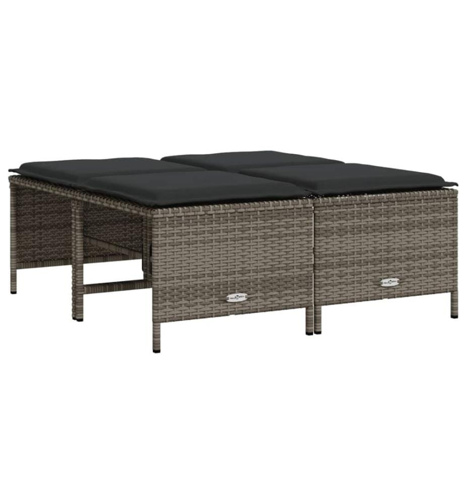 Gartenhocker mit Kissen 4 Stk. Grau Poly Rattan