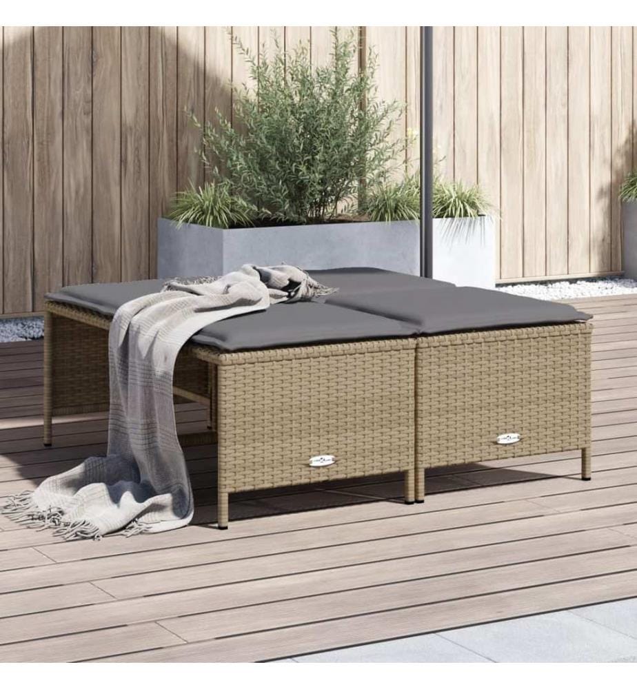 Tabourets de jardin avec coussins lot de 4 beige résine tressée