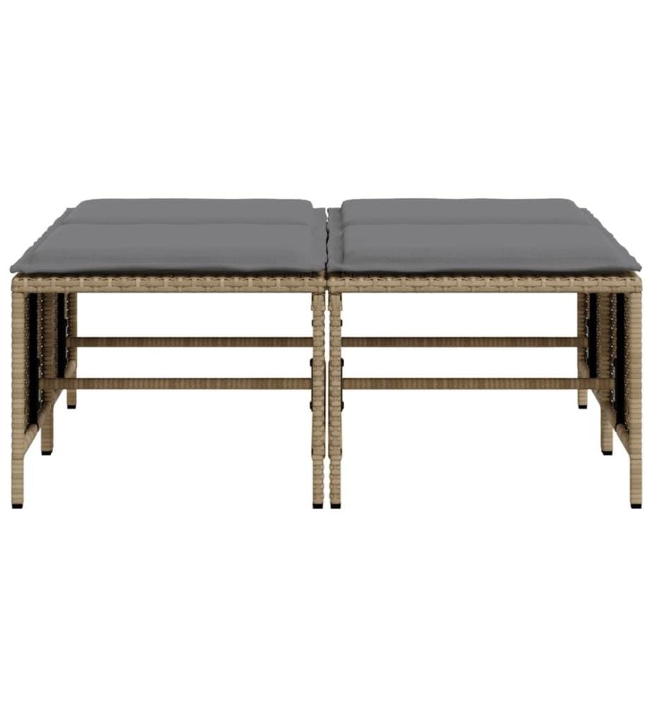 Tabourets de jardin avec coussins lot de 4 beige résine tressée