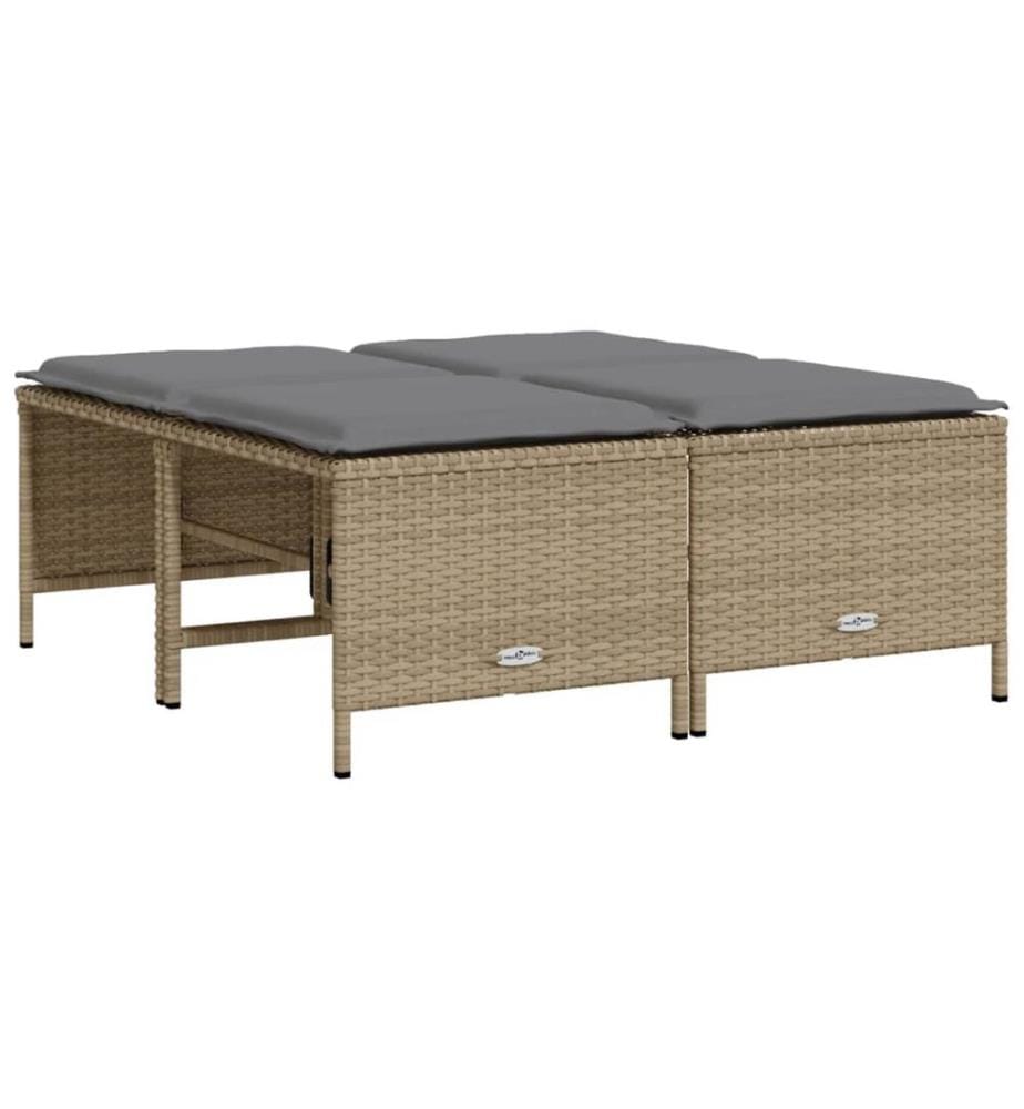 Tabourets de jardin avec coussins lot de 4 beige résine tressée