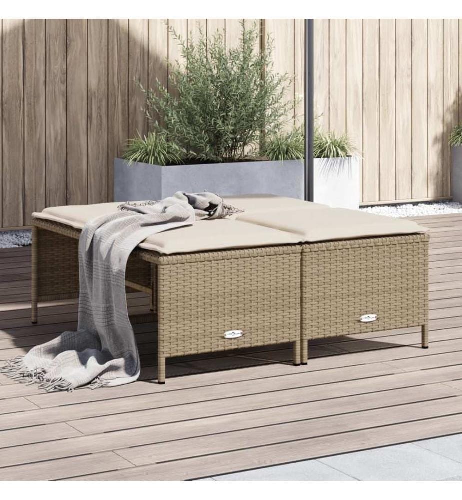 Tabourets de jardin avec coussins lot de 4 beige résine tressée