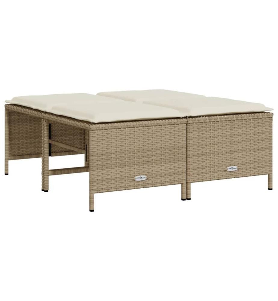 Tabourets de jardin avec coussins lot de 4 beige résine tressée