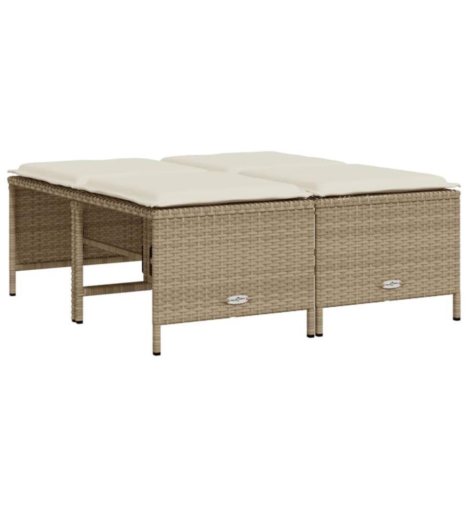 Tabourets de jardin avec coussins lot de 4 beige résine tressée