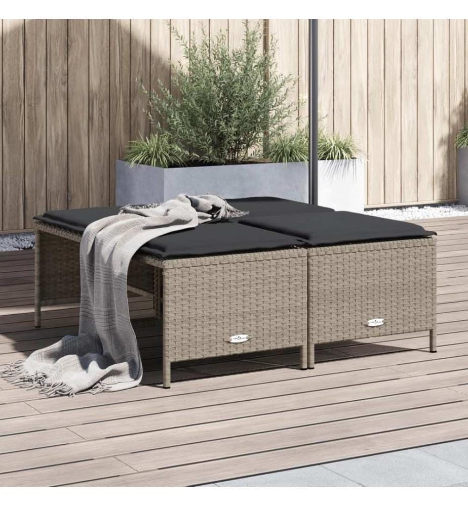 Tabourets de jardin avec coussins lot de 4 gris clair rotin