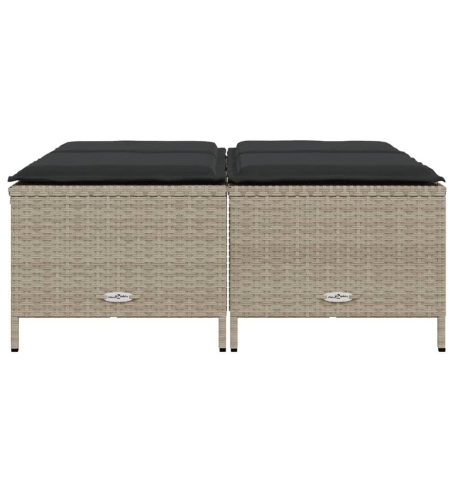 Tabourets de jardin avec coussins lot de 4 gris clair rotin