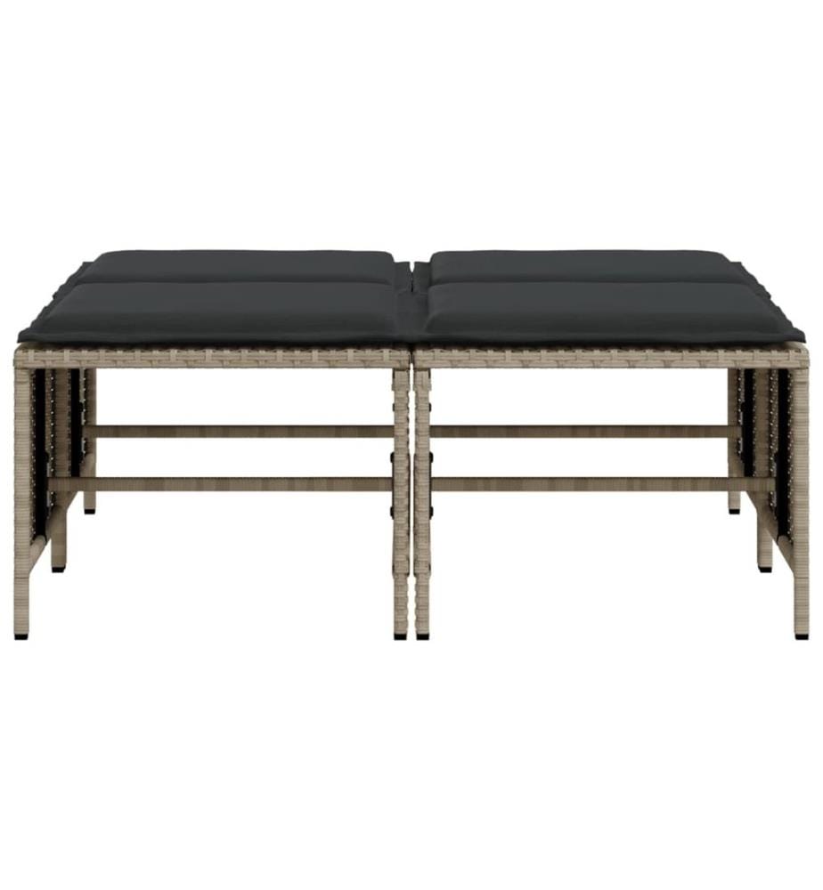 Tabourets de jardin avec coussins lot de 4 gris clair rotin