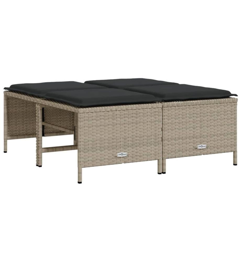 Tabourets de jardin avec coussins lot de 4 gris clair rotin