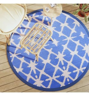 Tapis d'extérieur ARAKIL bleu et blanc Ø160 cm PP