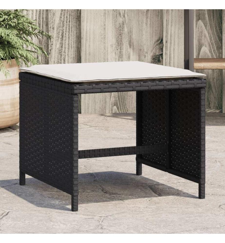 Tabourets de jardin et coussins lot de 4 noir 40x40x35 cm rotin
