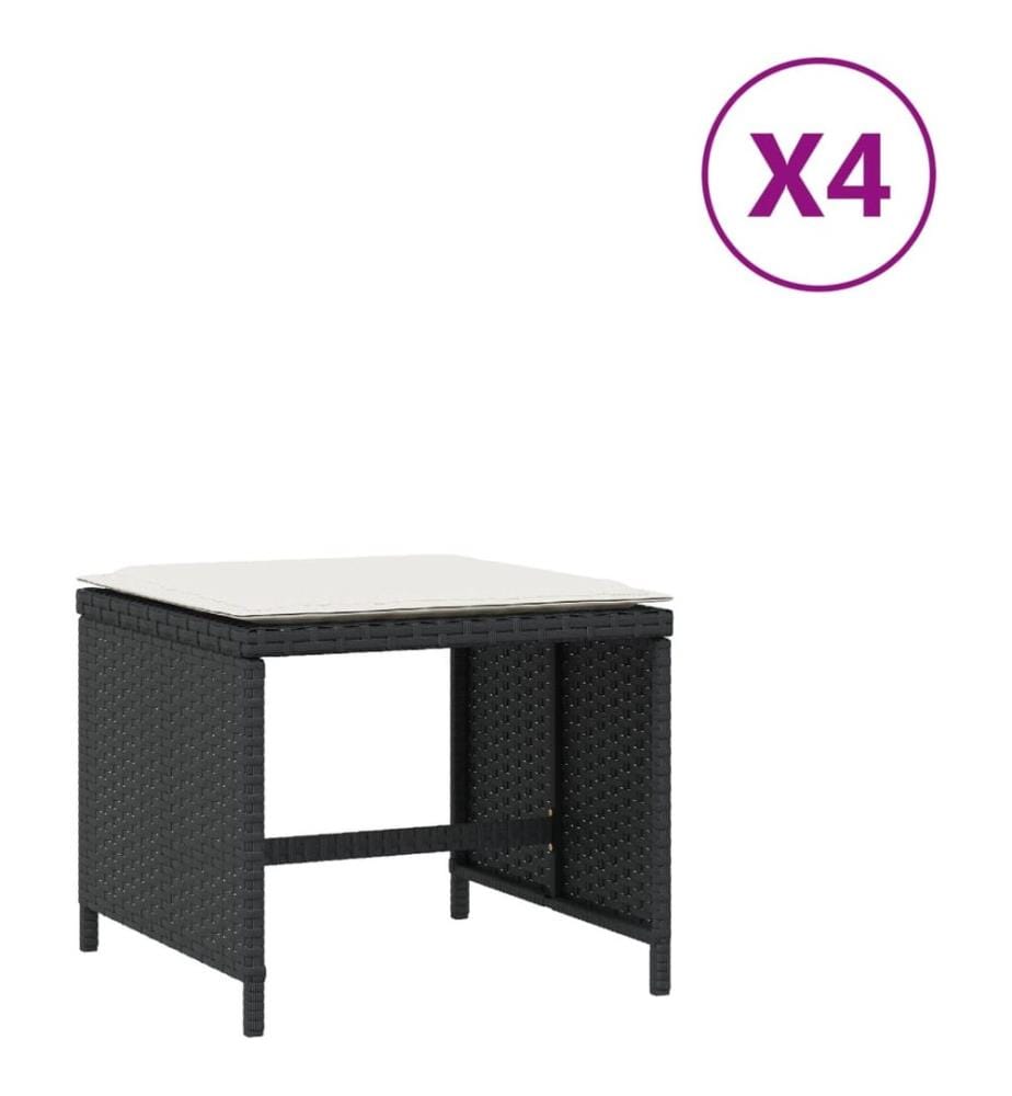 Tabourets de jardin et coussins lot de 4 noir 40x40x35 cm rotin