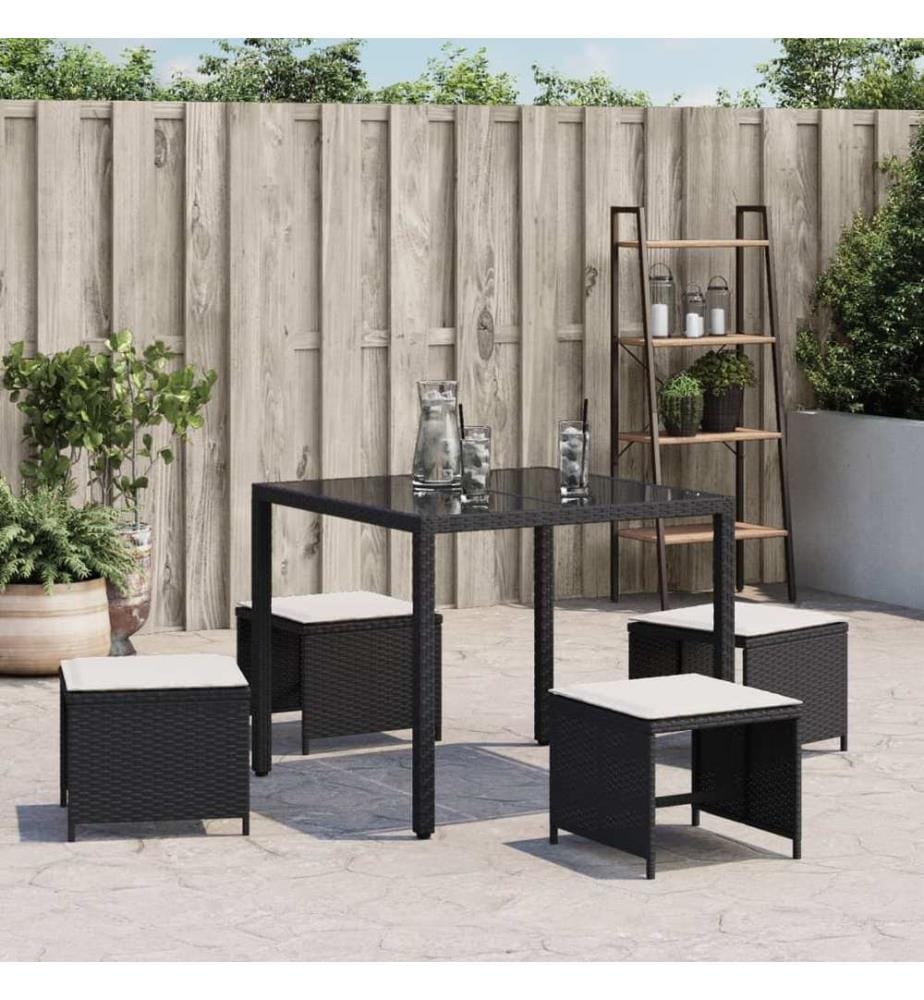 Tabourets de jardin et coussins lot de 4 noir 40x40x35 cm rotin