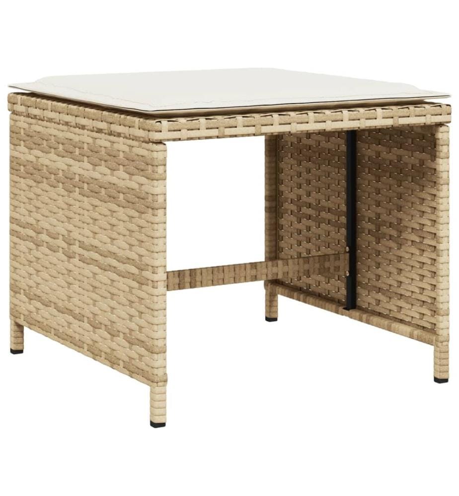 Tabourets de jardin avec coussins lot de 4 beige résine tressée