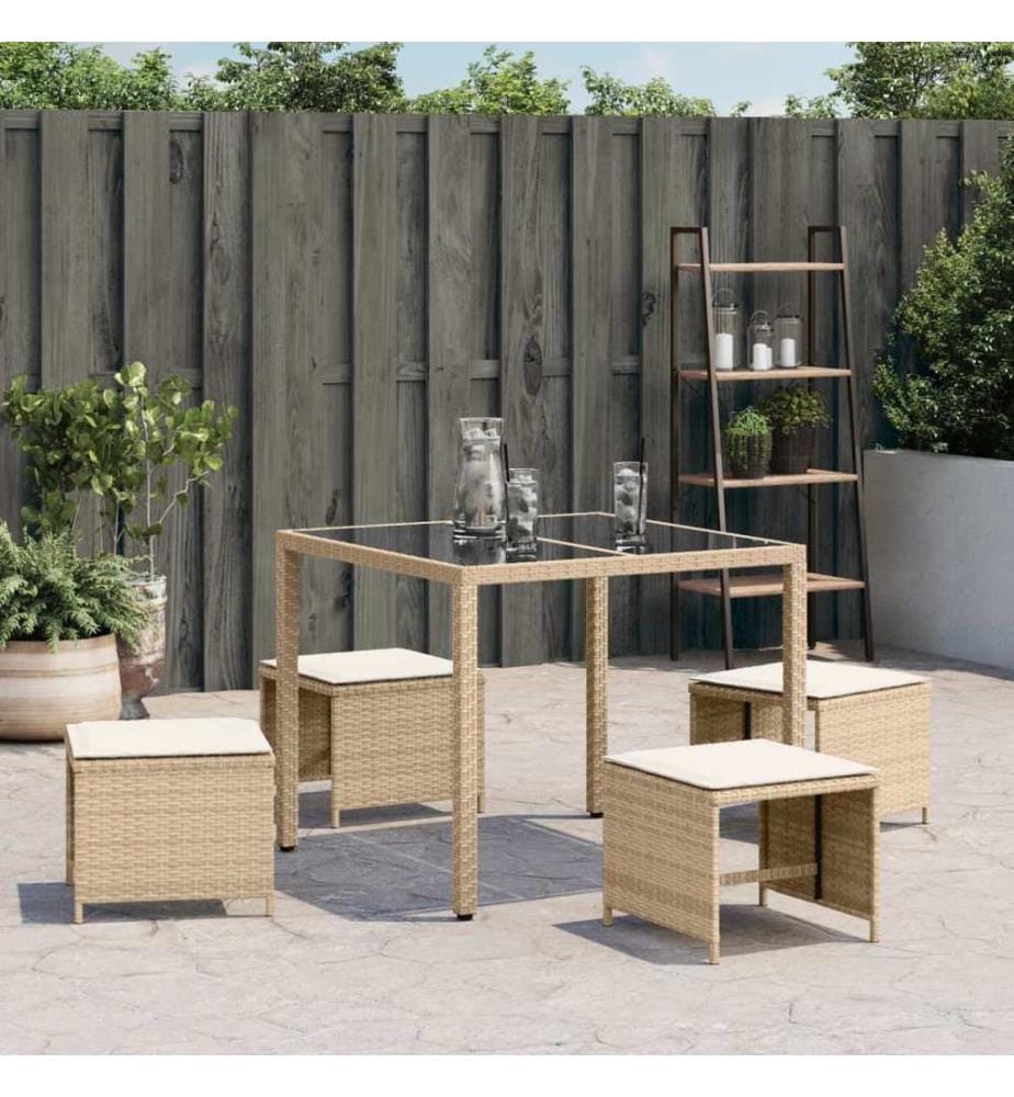 Tabourets de jardin avec coussins lot de 4 beige résine tressée