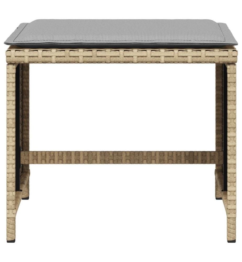 Tabourets de jardin et coussins lot de 4 mélange beige rotin