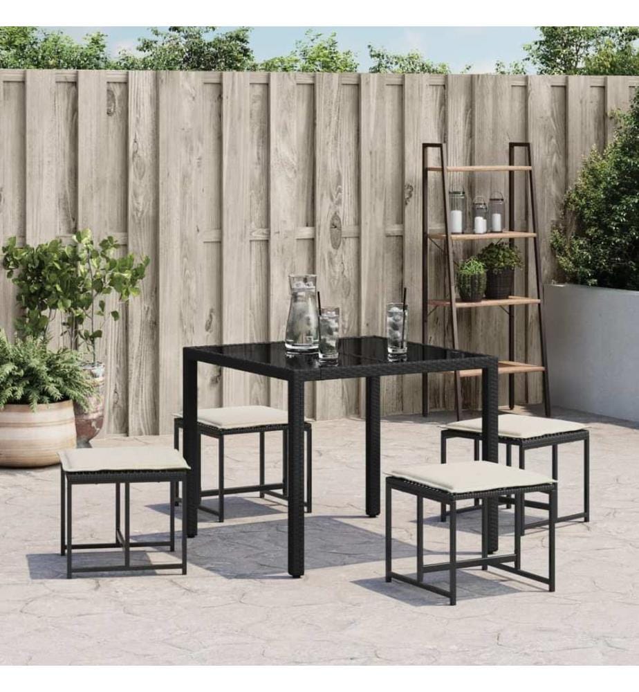 Gartenhocker mit Kissen 4 Stk. Schwarz Poly Rattan