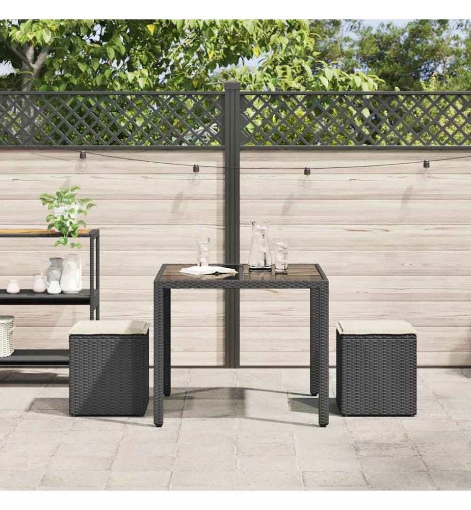 Gartenhocker mit Kissen 2 Stk. Schwarz 40x40x43 cm Poly Rattan