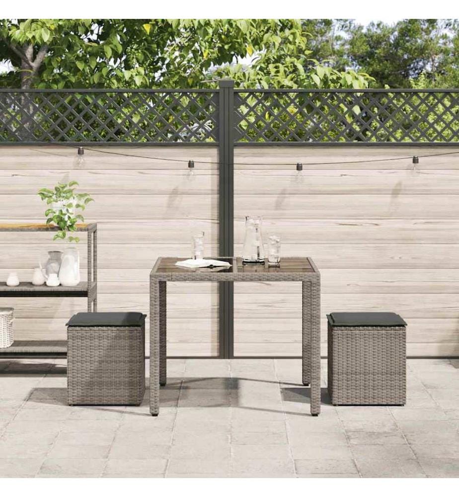 Gartenhocker mit Kissen 2 Stk. Grau 40x40x43 cm Poly Rattan