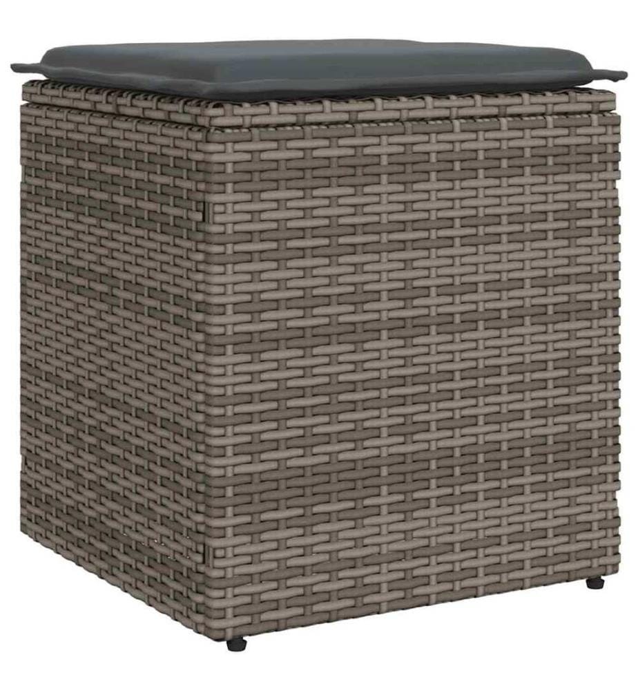 Gartenhocker mit Kissen 2 Stk. Grau 40x40x43 cm Poly Rattan