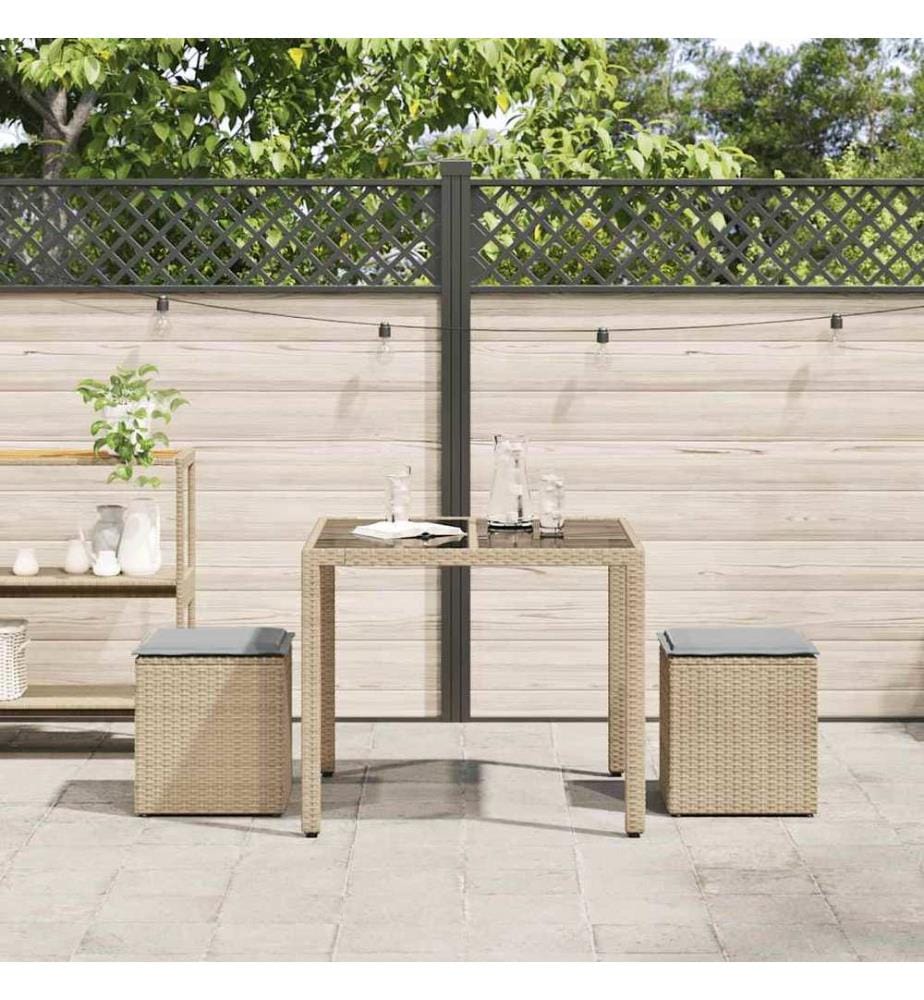 Tabourets de jardin avec coussins lot de 2 beige résine tressée