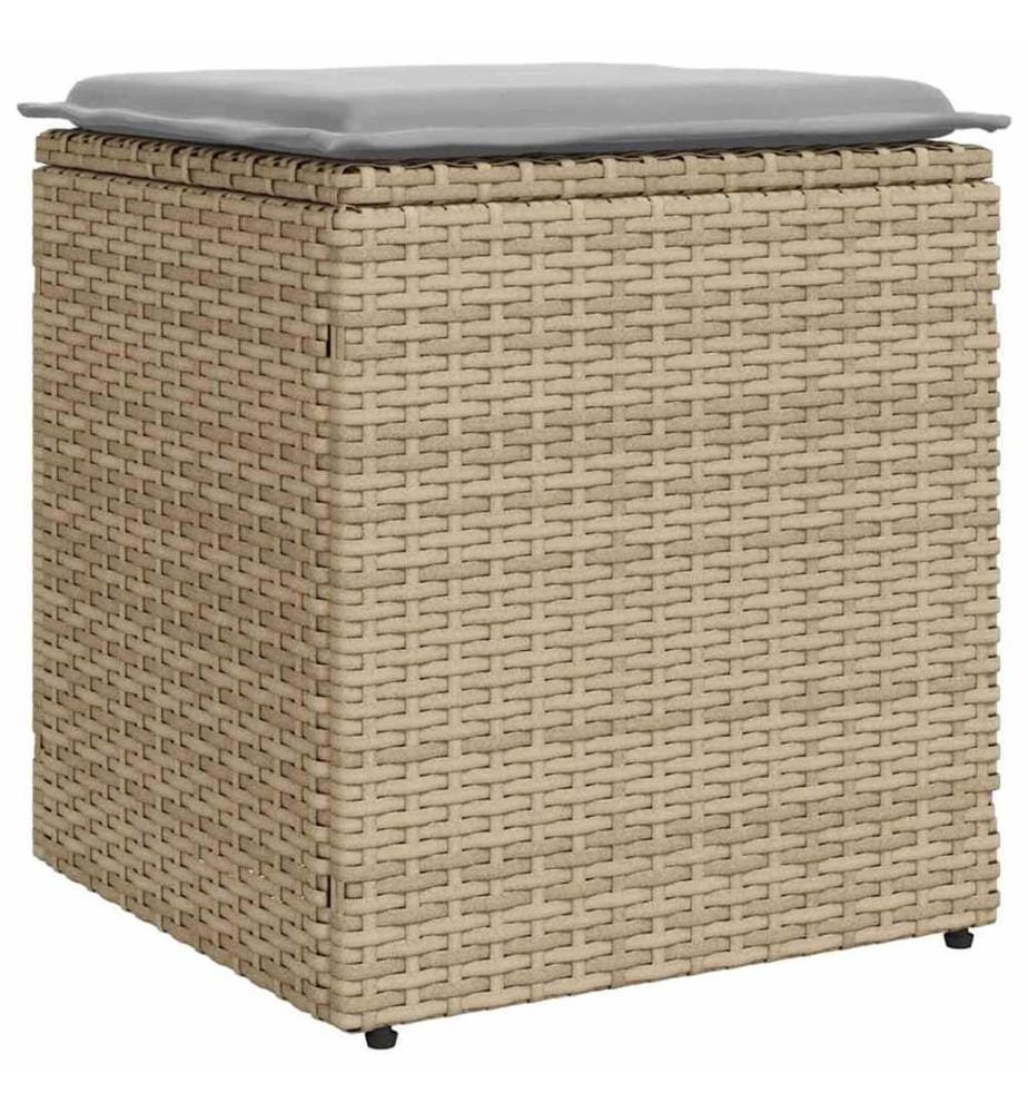 Tabourets de jardin avec coussins lot de 2 beige résine tressée