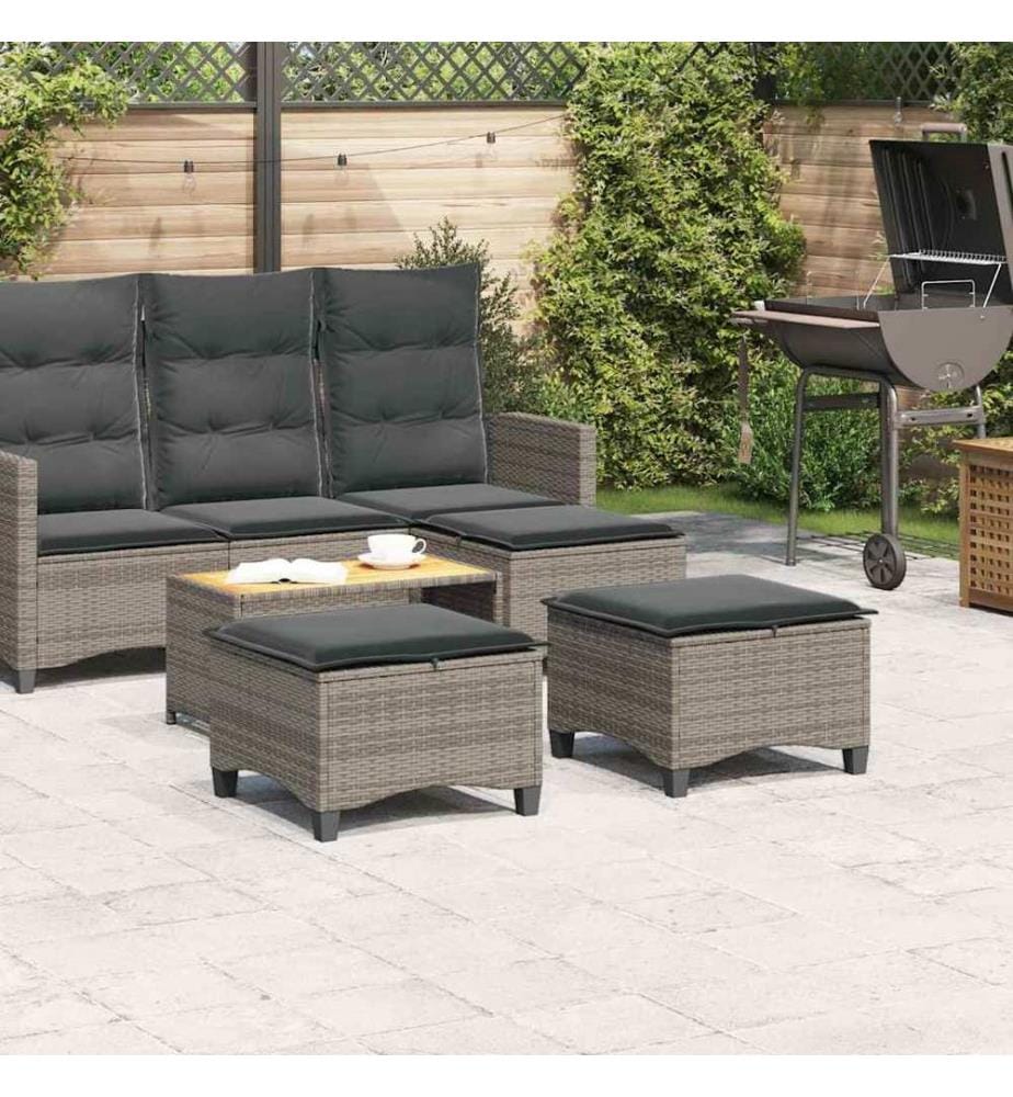 Tabourets jardin coussins 2 pcs gris 55x55x36 cm résine tressée