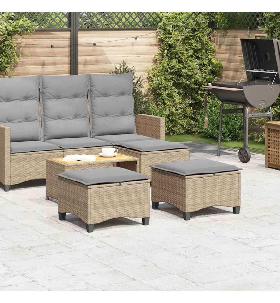 Tabourets jardin coussins 2 pcs beige 55x55x36cm résine tressée