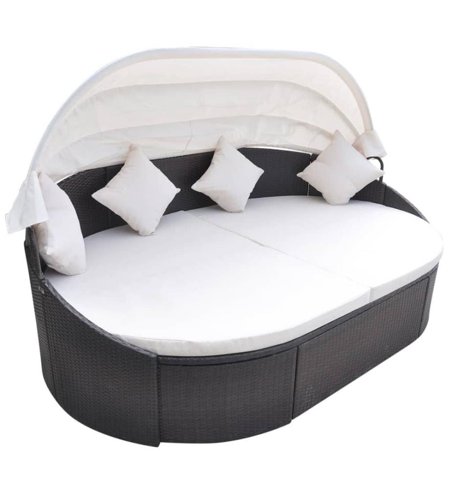 Outdoor-Loungebett mit Dach Poly Rattan Braun