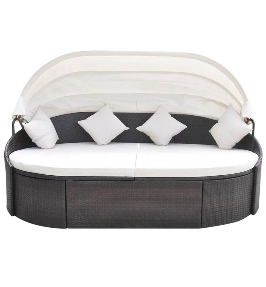 Outdoor-Loungebett mit Dach Poly Rattan Braun