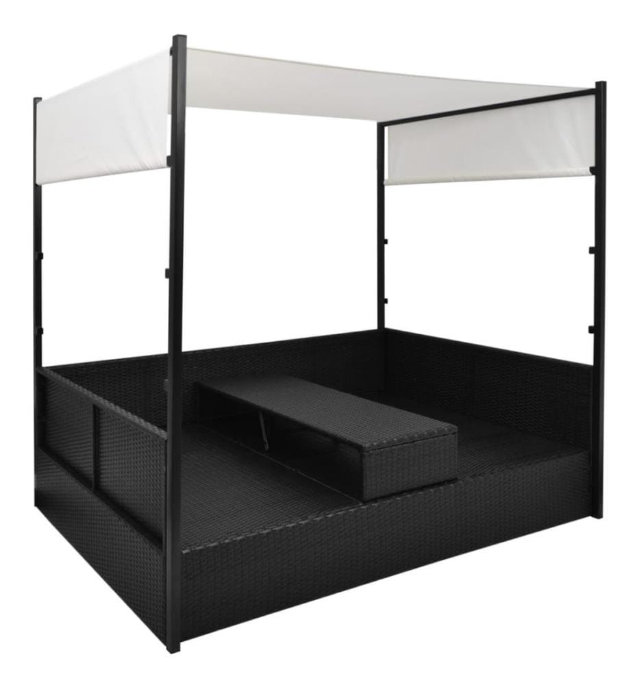 Gartenbett mit Baldachin Schwarz 190×130 cm Poly Rattan