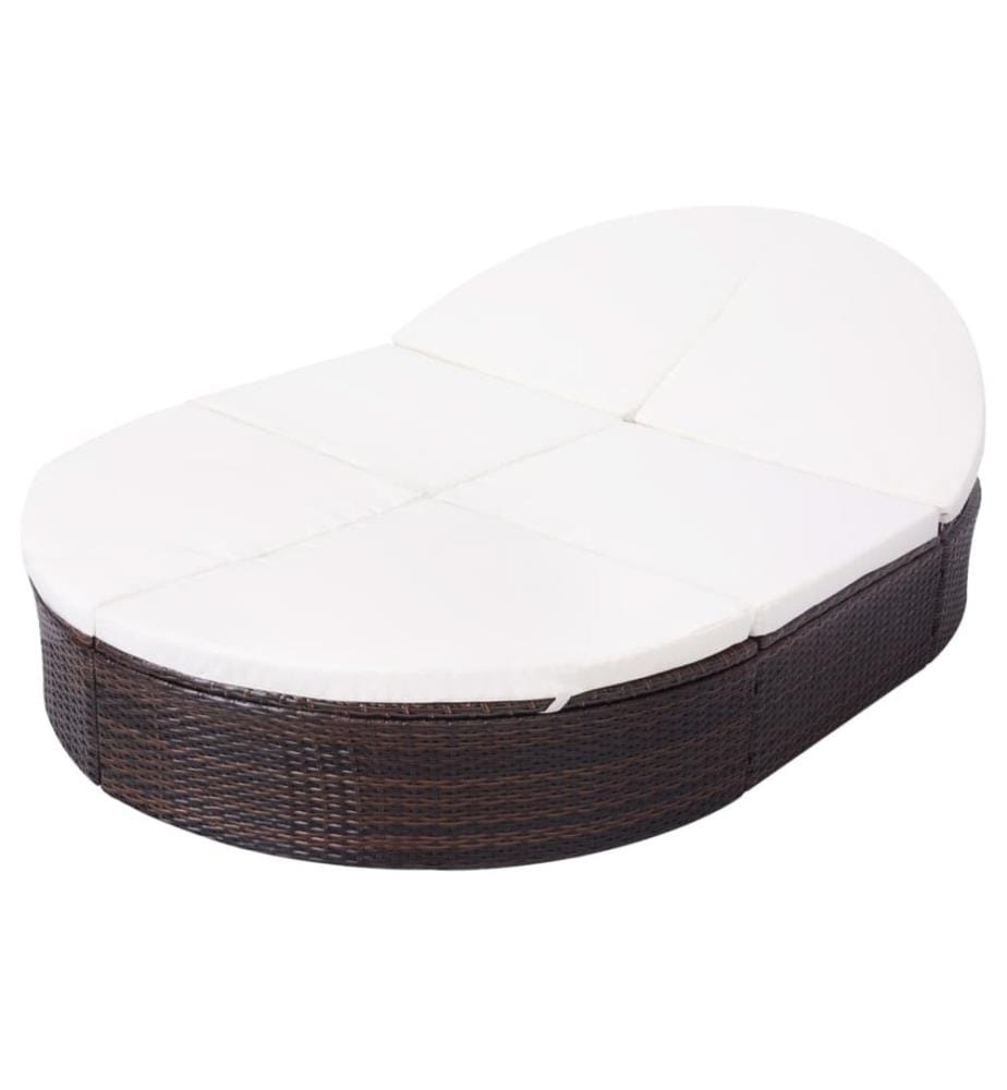 Outdoor-Loungebett mit Kissen Poly Rattan Braun