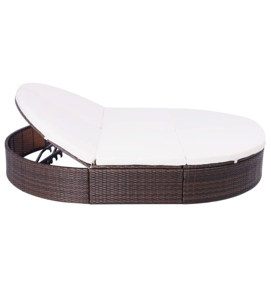 Outdoor-Loungebett mit Kissen Poly Rattan Braun