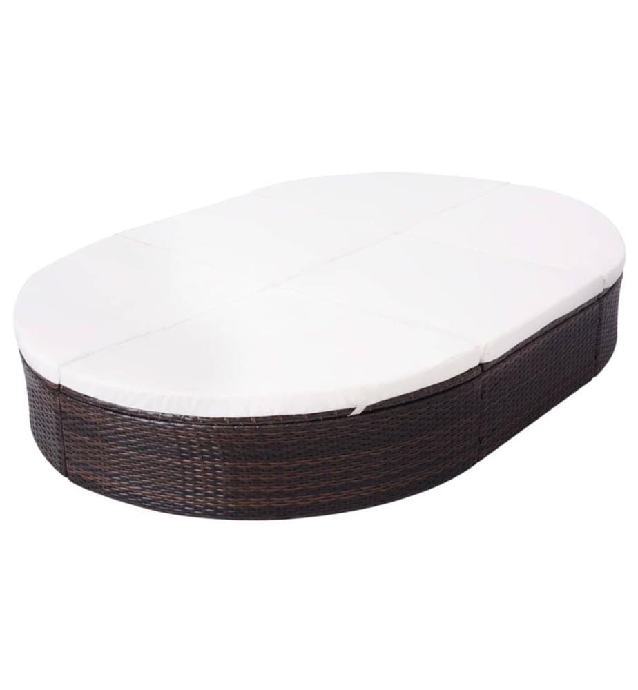 Outdoor-Loungebett mit Kissen Poly Rattan Braun