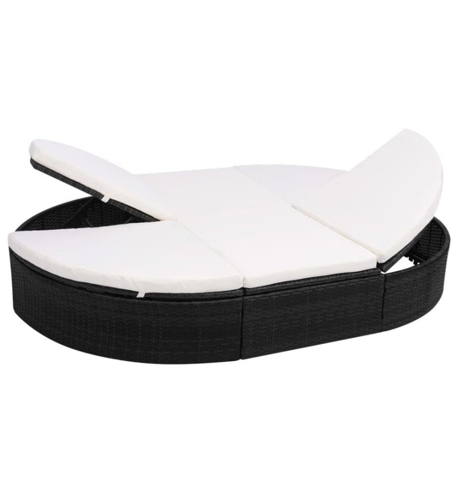 Outdoor-Loungebett mit Kissen Poly Rattan Schwarz
