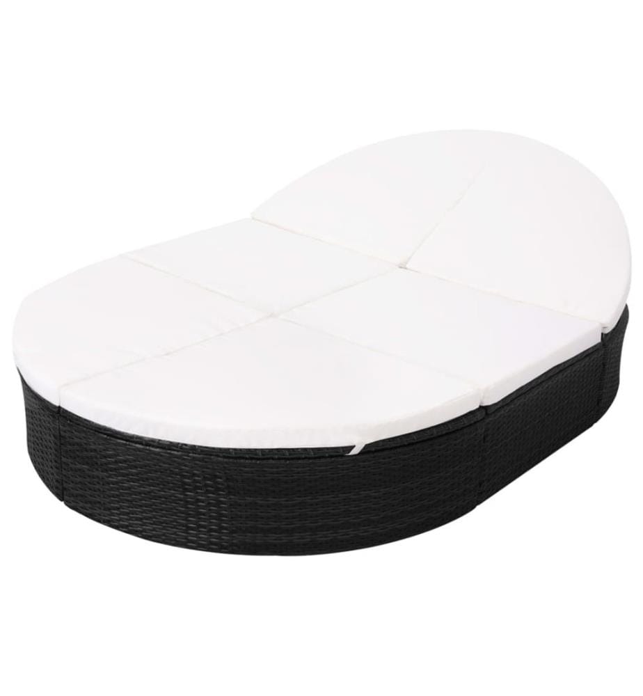 Outdoor-Loungebett mit Kissen Poly Rattan Schwarz