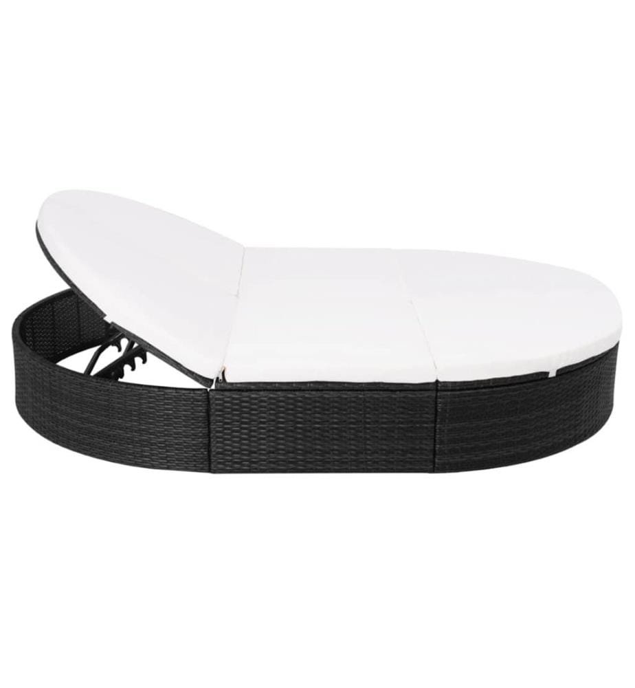 Outdoor-Loungebett mit Kissen Poly Rattan Schwarz