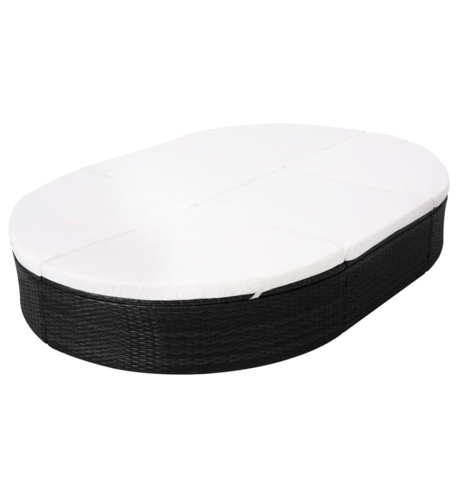 Outdoor-Loungebett mit Kissen Poly Rattan Schwarz
