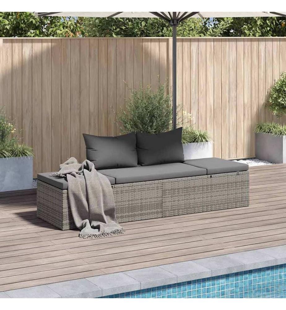 Lit de jardin Gris 195x60 cm Résine tressée
