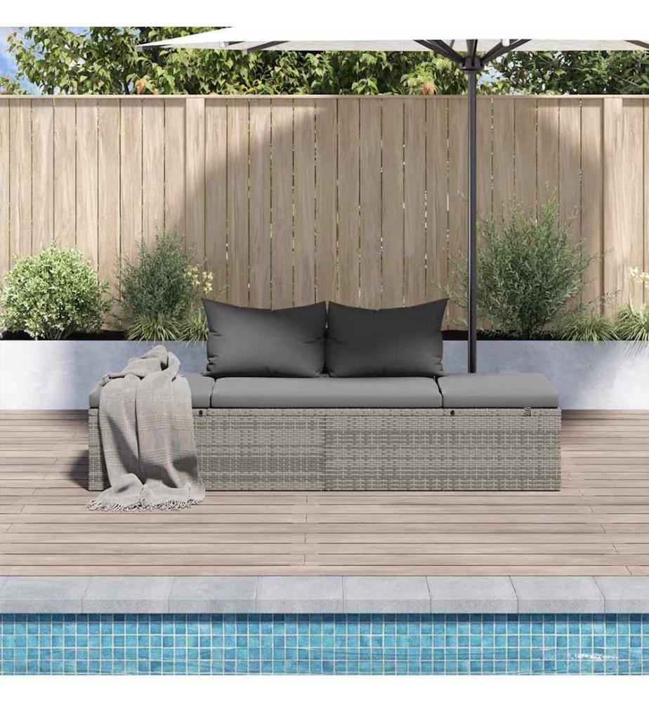 Lit de jardin Gris 195x60 cm Résine tressée