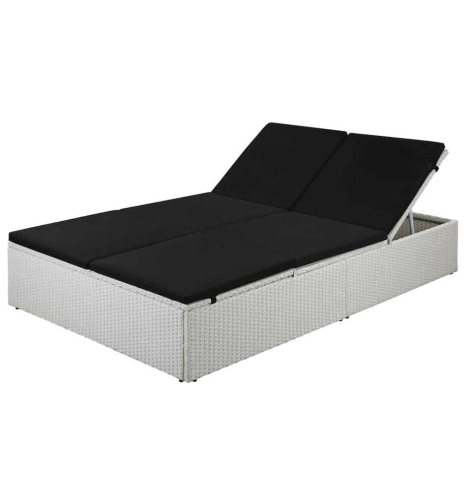 Sonnenliege mit Auflage Poly Rattan Schwarz