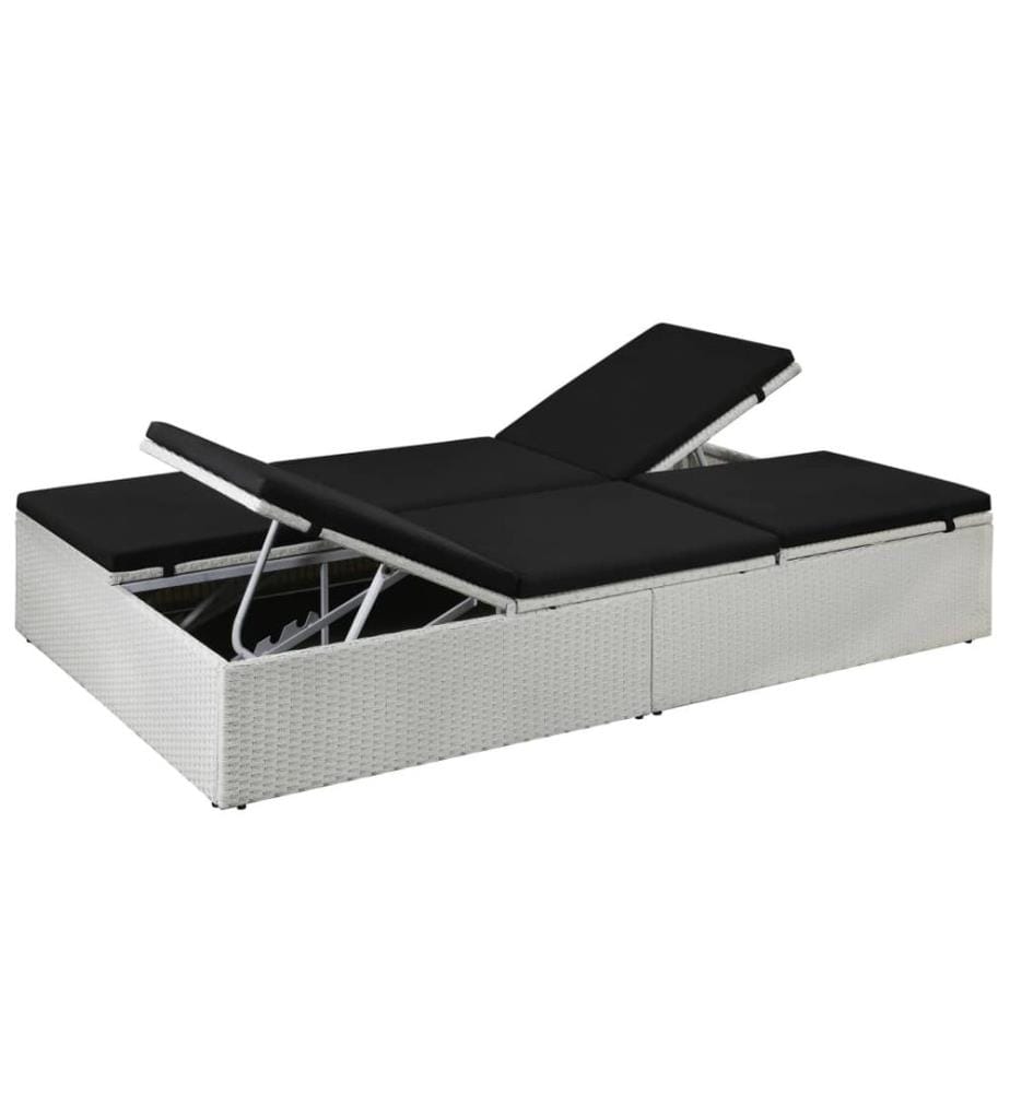 Sonnenliege mit Auflage Poly Rattan Schwarz