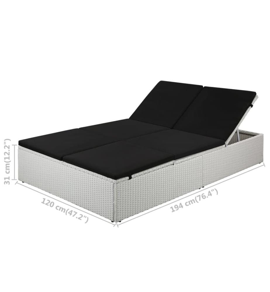Sonnenliege mit Auflage Poly Rattan Schwarz