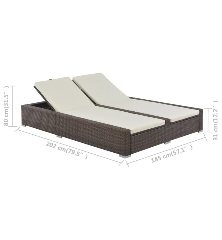 Doppel-Sonnenliege Poly Rattan Braun