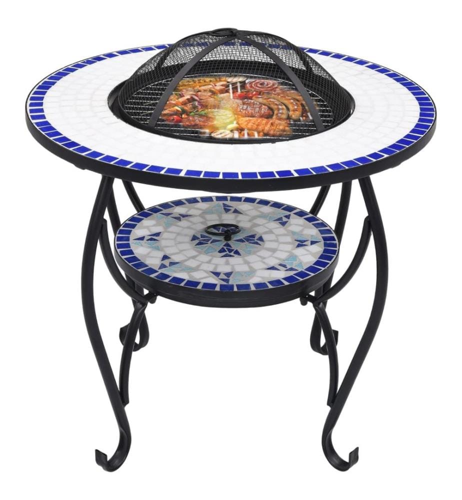 Table de foyer mosaïque Bleu et blanc 68 cm Céramique