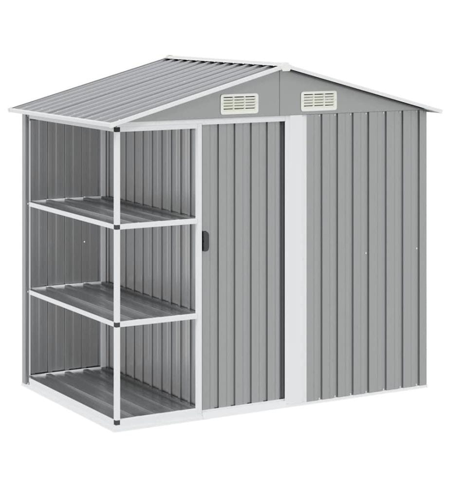 Gartenhaus mit Regal Grau 205x130x183 cm Eisen
